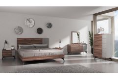 Palermo - Italian Modern Faux Concrete & Walnut Bedroom Set