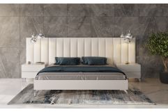 Angela - Italian Modern White Eco Leather 4-Piece Bedroom Set and Wings