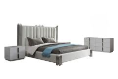Token - Modern White + Stainless Steel 4-Piece Bedroom Set