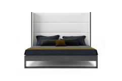 Heloise - Contemporary White Leather & Grey Elm Trim Bed