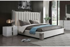 Token - Modern White + Stainless Steel Bed + Nightstands