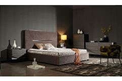 Duke Modern Grey Velvet & Black Gun Chrome Bedroom Set