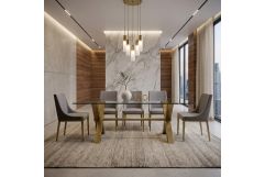 Dandy - Modern Golden & 15mm Glass Dining Table