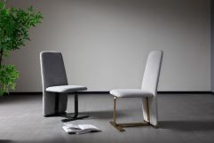 Tasha - Modern Grey Linen + Brushed Gunmetal Dining Chair (Set of 2)