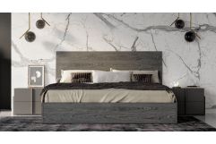 Lucia - Italian Modern Matte Grey / Elm Grey Bed + 2 Nightstands Set