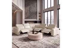 Frazier - Modern White Leather Sectional Sofa with 3 Recliners + Console