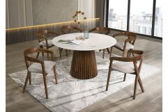 Nancy + Weiss - Mid-Century Modern Marble + Walnut Dining Table Set