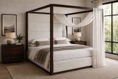 Manhattan - Contemporary Canopy Brown Oak Bed