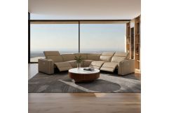 Frazier - Modern Tan Leather Sectional Sofa with 3 Recliners