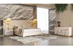Aspen - Modern Beige + White + Gold 4-Piece Bedroom Set