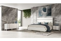 Cartier - Modern White Vegan Leather + Stainless Steel 4-Piece Bedroom Set