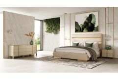 Cartier - Modern Beige Velvet + Brushed Brass 4-Piece Bedroom Set