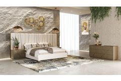 Nixa - Modern Beige Velvet + Brushed Bronze + Birch 4-Piece Bedroom Set