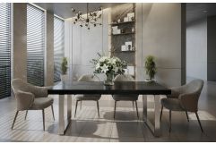 Skyline + Cora - Modern Black Crocodile + Grey Fabric & Leatherette Dining Set