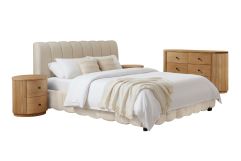 Harris + Jacobson - Modern Off-White Fabric + Natural Oak 4-Piece Bedroom Set