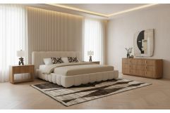 Harris + Roma - Modern Off-White Fabric + Oak 4-Piece Bedroom Set