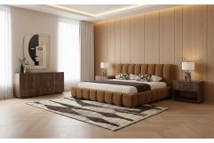 Harris + Roma - Modern Brown Fabric + Walnut 4-Piece Bedroom Set