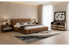 Harris + Emilio - Modern Brown Fabric + Burlap + Walnut 4-Piece Bedroom Set