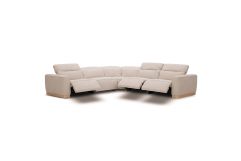 Nouveau Aris - Modern Beige Fabric Sectional Sofa w/ 3 Power Recliners & Headrests