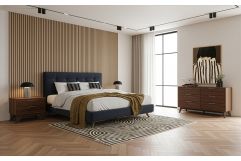 Addison +Soria - Mid-Century Modern Grey Fabric + Walnut 4-Piece Bedroom Set