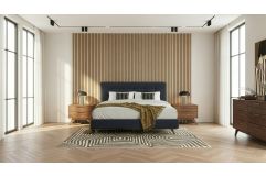 Addison +Soria - Mid-Century Modern Grey Fabric + Walnut 4-Piece Bedroom Set