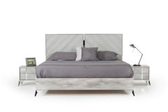 Alexa Italian Modern Grey Bed + 2 Nightstands Set