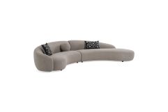 Allis - Glam Grey and Black Fabric Curved Sectional Sofa