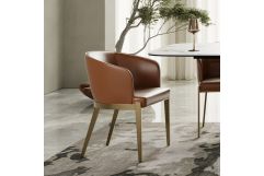 Aragon - Modern Brown Vegan Leather + Brass Dining Chair