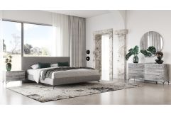 Aria - Italian Modern Multi Grey Bed and Two Nightstands