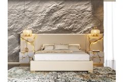 Aspen - Glam Beige Bonded Leather & Gold Bed
