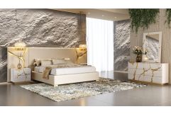 Aspen - Modern Beige + White + Gold Bedroom Set