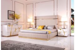 Sterling Modern Beige + Gold Bed + Nightstands