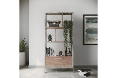 Boston Modern Brown Oak & Faux Concrete Bookcase