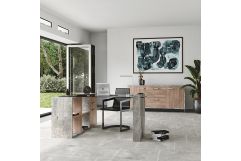Boston Modern Glass & Faux Concrete Reversible Desk