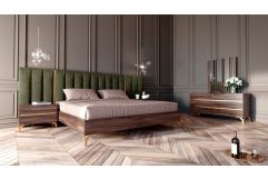 Calabria Modern Walnut & Green Velvet Bedroom Set
