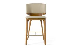 Calvary - Mid-Century Modern Beige Vegan Leather + Walnut Counter Chair