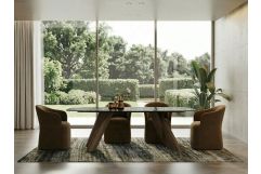 Carnaby - Modern Dark Grey Glass + Walnut Dining Table