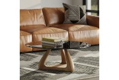 Christy - Mid-Century Modern Grey Glass + Walnut Round Coffee Table