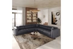 Dalton - Modern Italian Blue Leather Sectional Sofa + Recliners