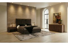 Daystar + Roma - Modern Dark Brown Velvet + Walnut 4-Piece Bedroom Set