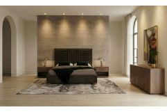 Daystar + Roma - Modern Dark Brown Velvet + Walnut 4-Piece Bedroom Set