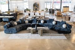 Simpson - Contemporary Dark Grey Fabric Curved Modular Sectional Sofa with Throw Pillows