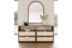 Harris + Emilio - Modern Off-White Fabric + Burlap + Walnut 4-Piece Bedroom Set