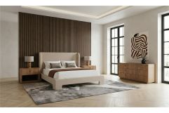Emilio + Roma - Modern Beige Fabric + Oak 4-Piece Bedroom Set