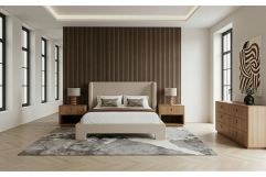 Emilio + Roma - Modern Beige Fabric + Oak 4-Piece Bedroom Set