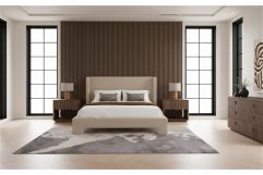Emilio + Roma - Modern Beige Fabric + Walnut 4-Piece Bedroom Set