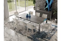 Fauna - Modern Elm Grey & Stainless Steel Chrome Dining Table