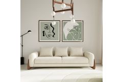 Fleury - Contemporary Cream Fabric and Walnut Sofa