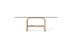 Florence - Modern Glass + Natural Oak + Gold Dining Table
