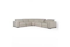 Frazier - Modern Light Grey Leather Sectional Sofa with 3 Recliners + Console